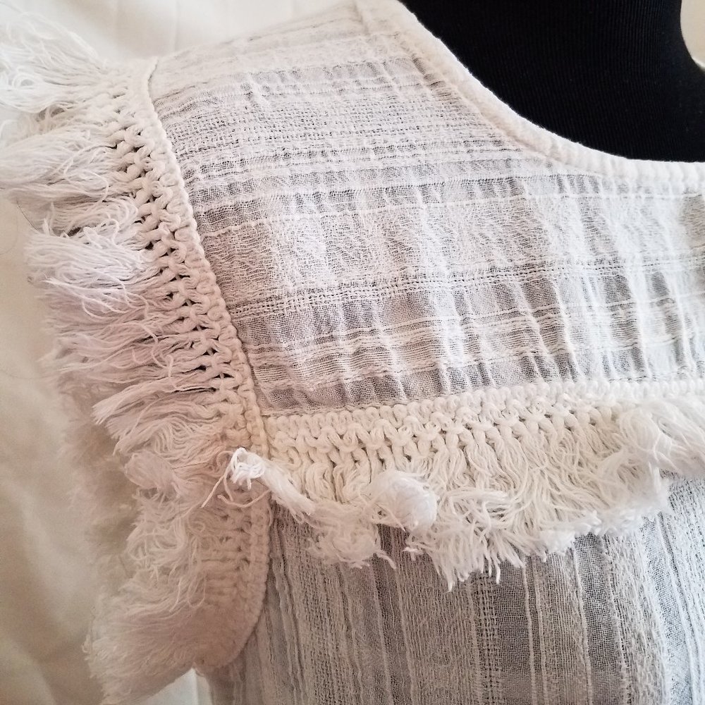 Textured Sheer Linen Fringe Blouse